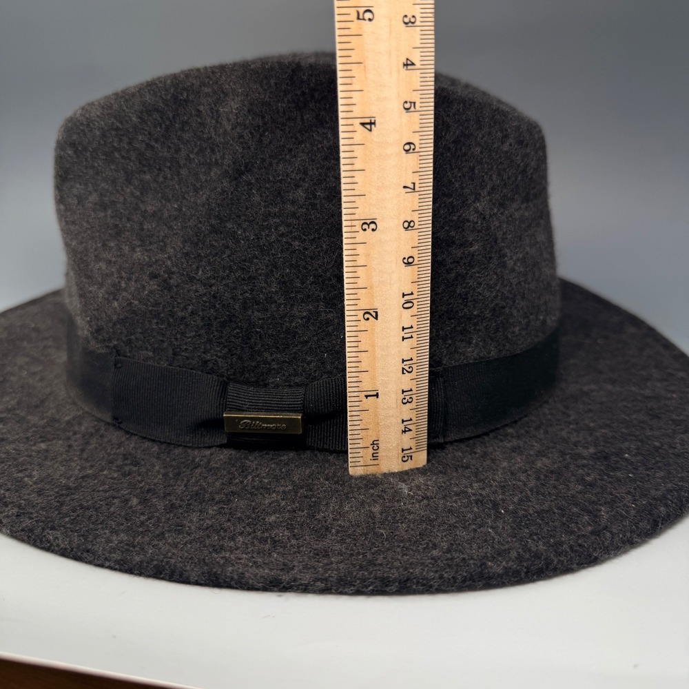Biltmore 1917 Mens Wool Fedora Hat Charcoal Grey Medium Grosgrain Ribbon Band - Picture 4 of 16